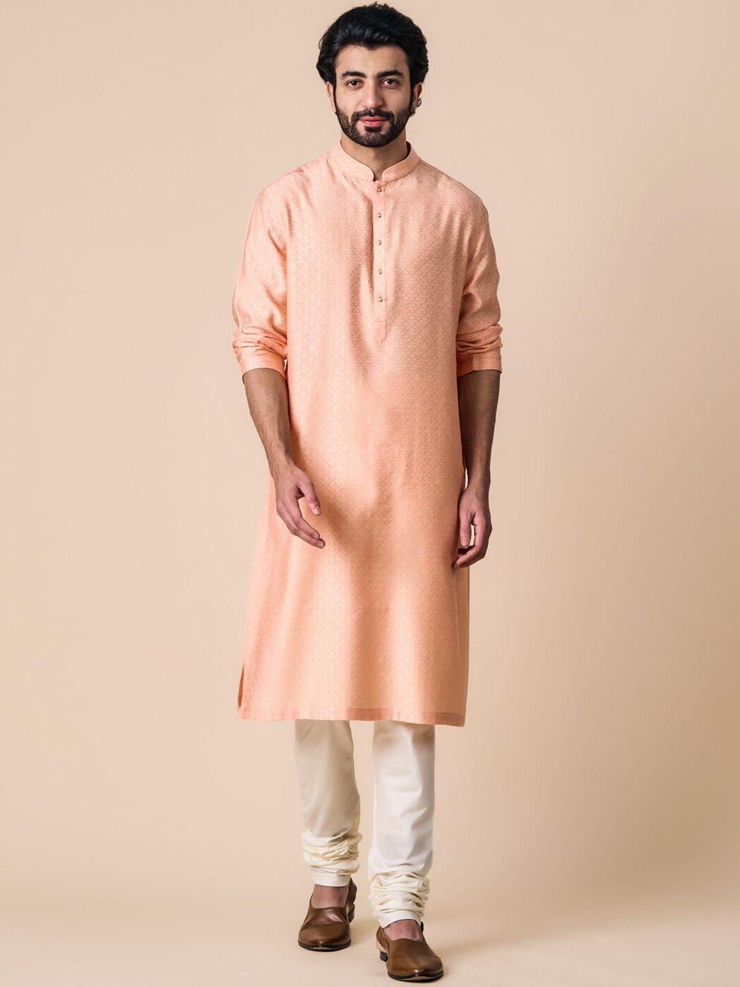 tasva woven design mandarin collar kurta with churidar