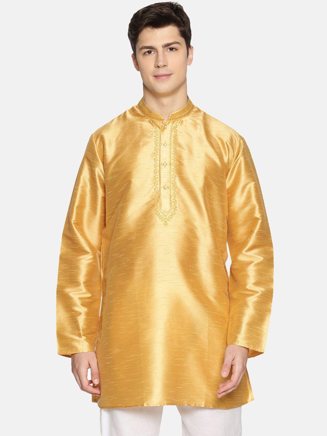 tattva men gold-coloured solid straight kurta
