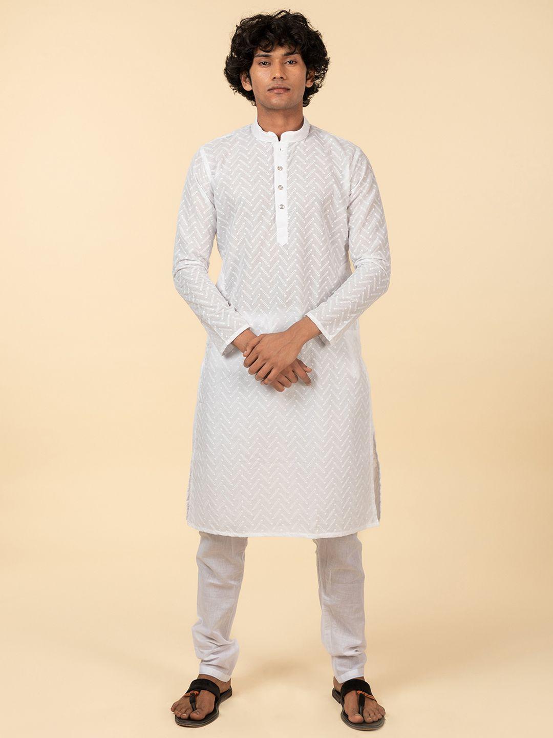 tattva ethnic motifs embroidered pure cotton straight kurta with pyjamas