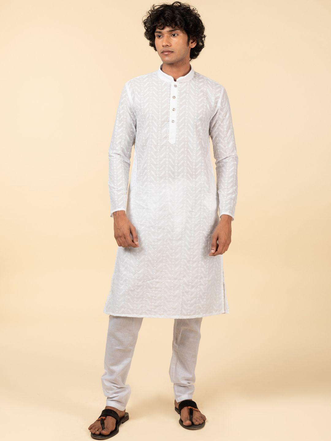 tattva ethnic motifs embroidered pure cotton straight kurta with pyjamas