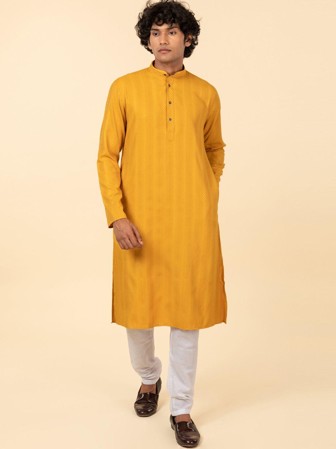 tattva geometric self design mandarin collar pure cotton straight kurta with pyjamas