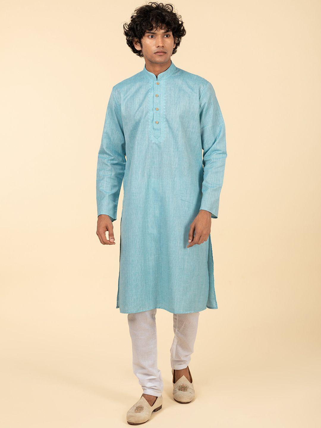 tattva mandarin collar long sleeve pure cotton kurta set