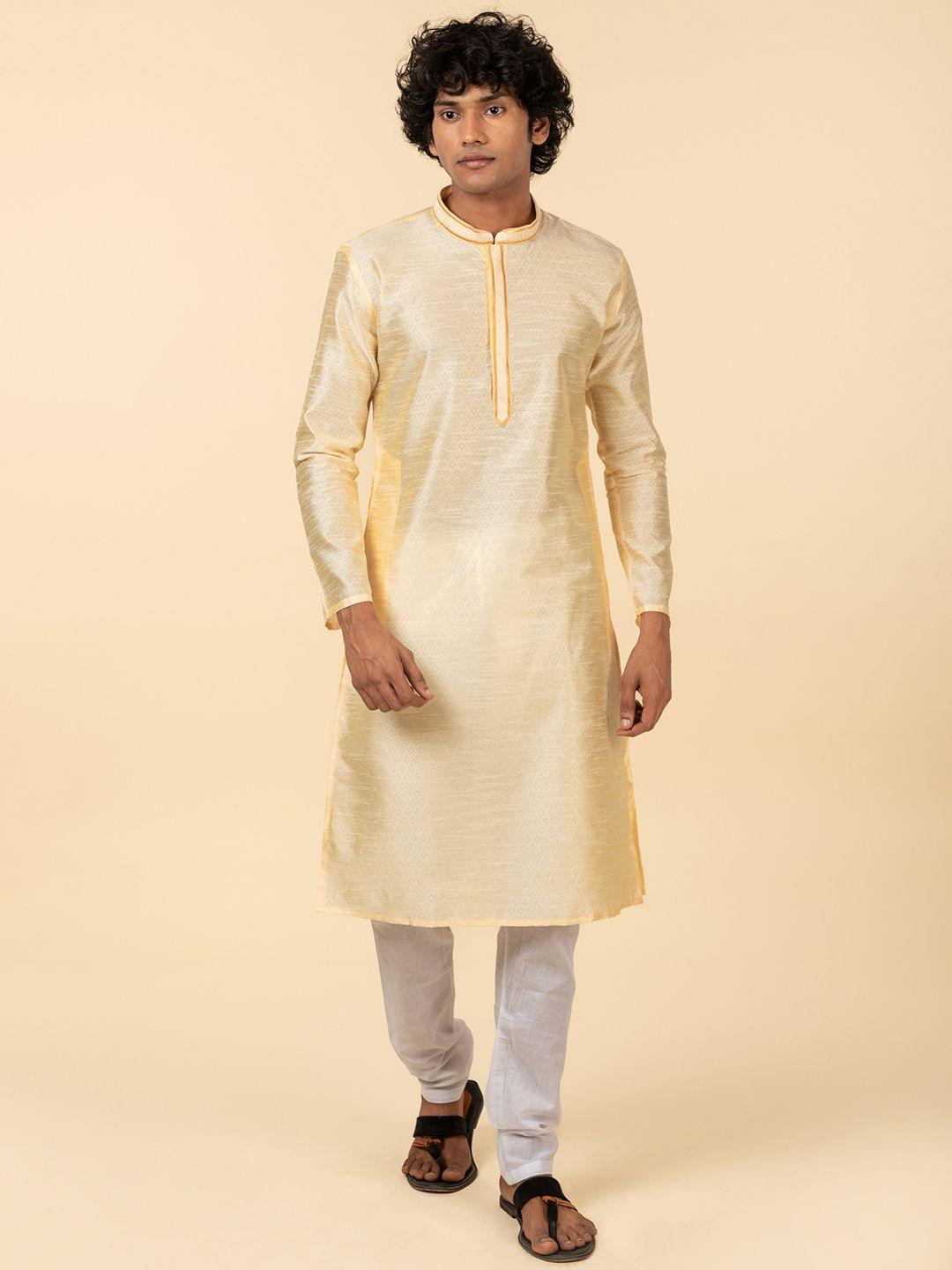 tattva men beige ethnic motifs printed regular kurta with pyjamas