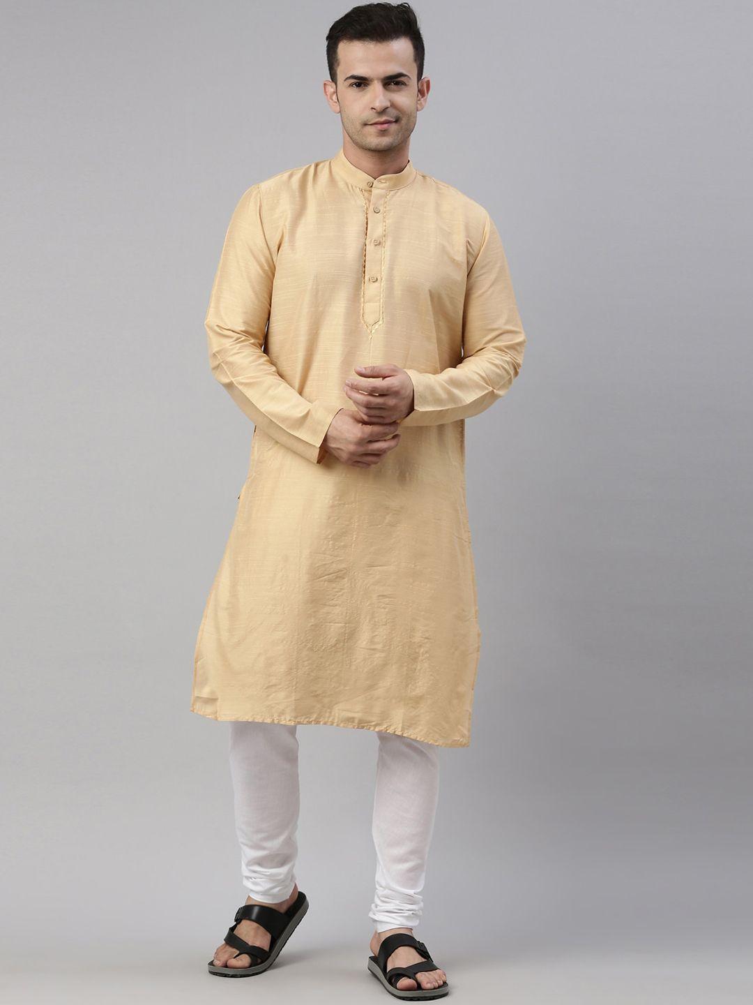 tattva men beige pure cotton kurta with pyjamas