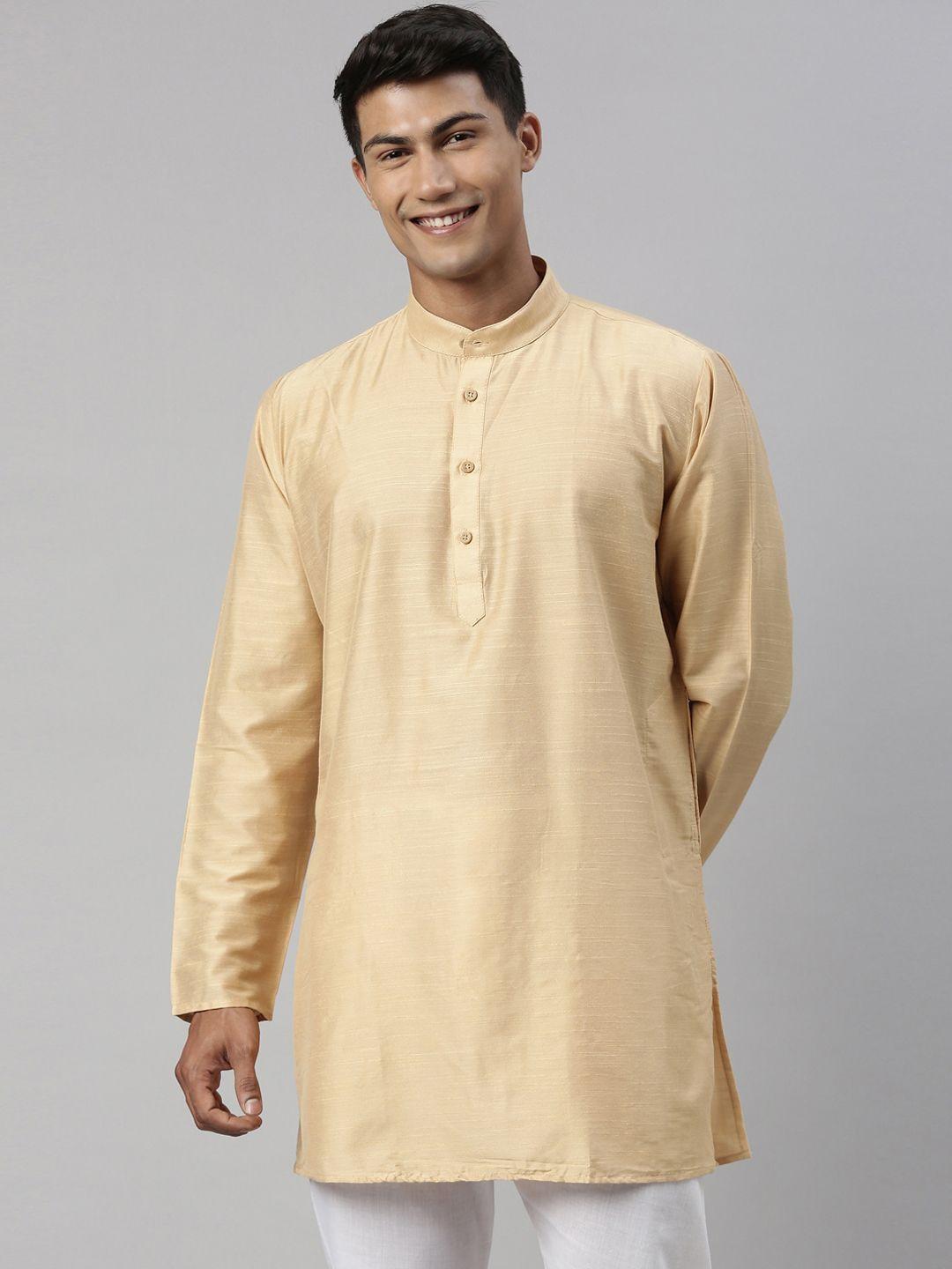 tattva men beige solid cotton kurta