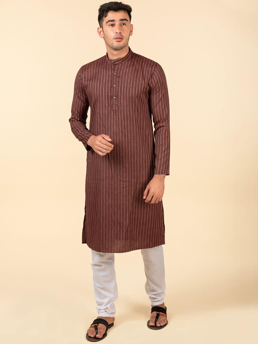 tattva men brown regular pure cotton kurta with pyjamas