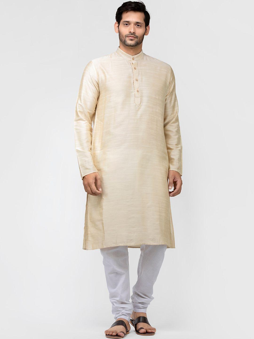 tattva men cream-coloured pure cotton kurta with pyjamas