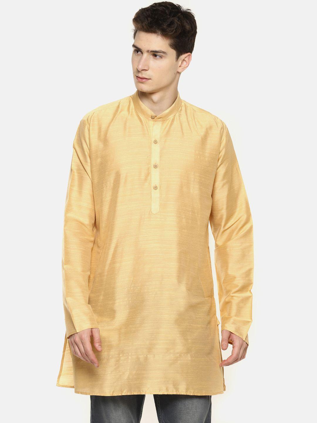 tattva men gold-toned solid straight kurta