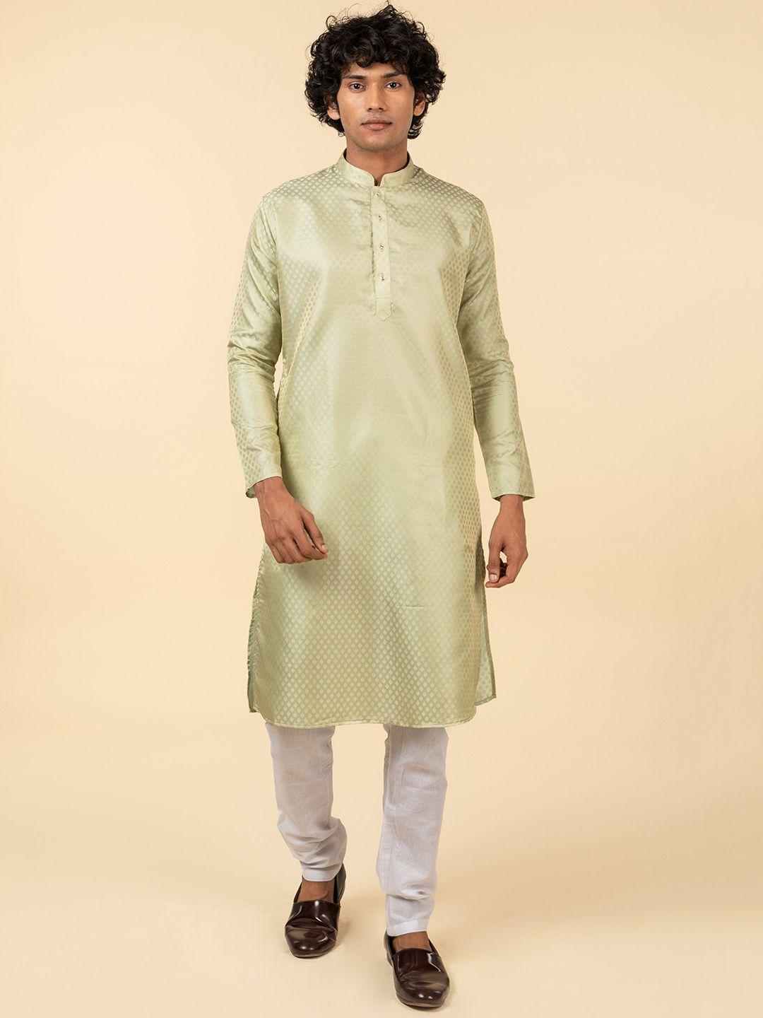 tattva men green ethnic motifs regular kurta with pyjamas
