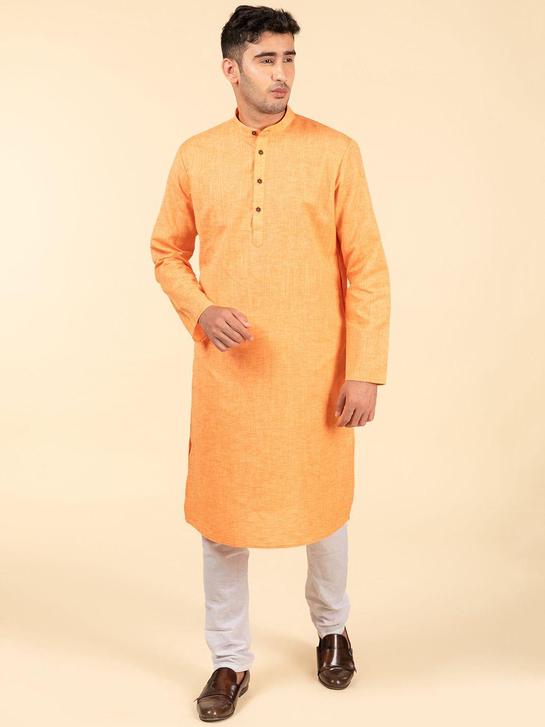 tattva men orange regular pure cotton kurta with pyjamas