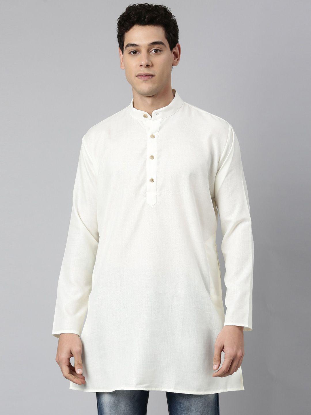 tattva men white thread work kurta