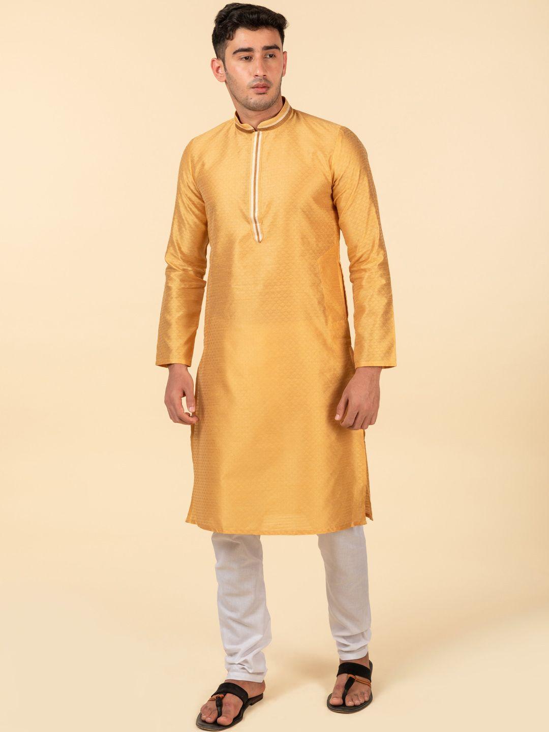 tattva woven design jacquard mandarin collar long sleeve straight kurta set