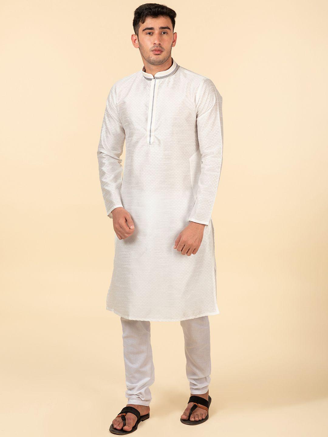 tattva woven design jacquard mandarin collar long sleeve straight kurta set