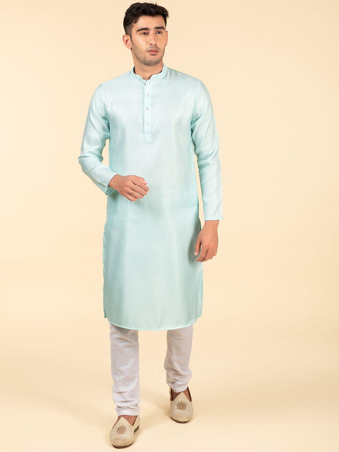 tattva woven design mandarin collar long sleeve straight kurta set