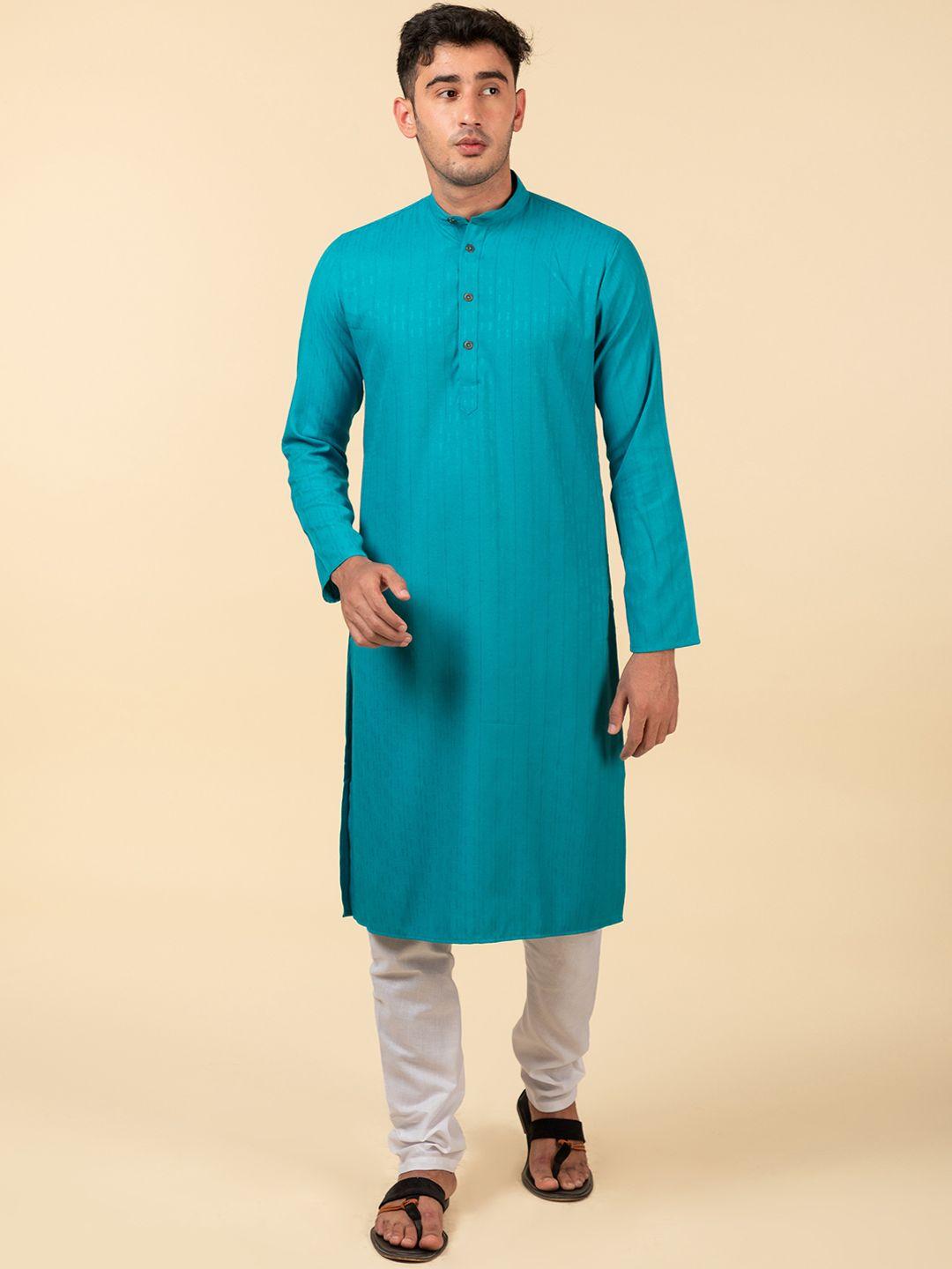 tattva woven design mandarin collar pure cotton straight kurta with churidar