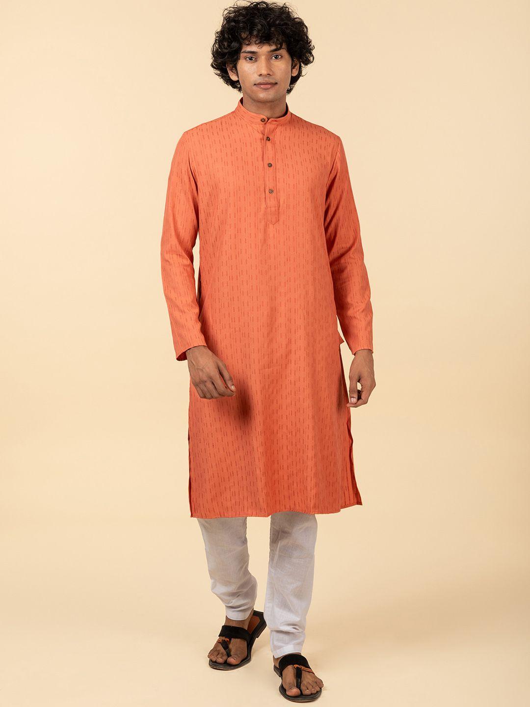 tattva woven design mandarin collar pure cotton straight kurta with pyjama