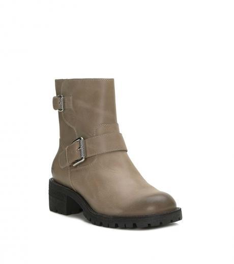 taupe leather double buckle boots