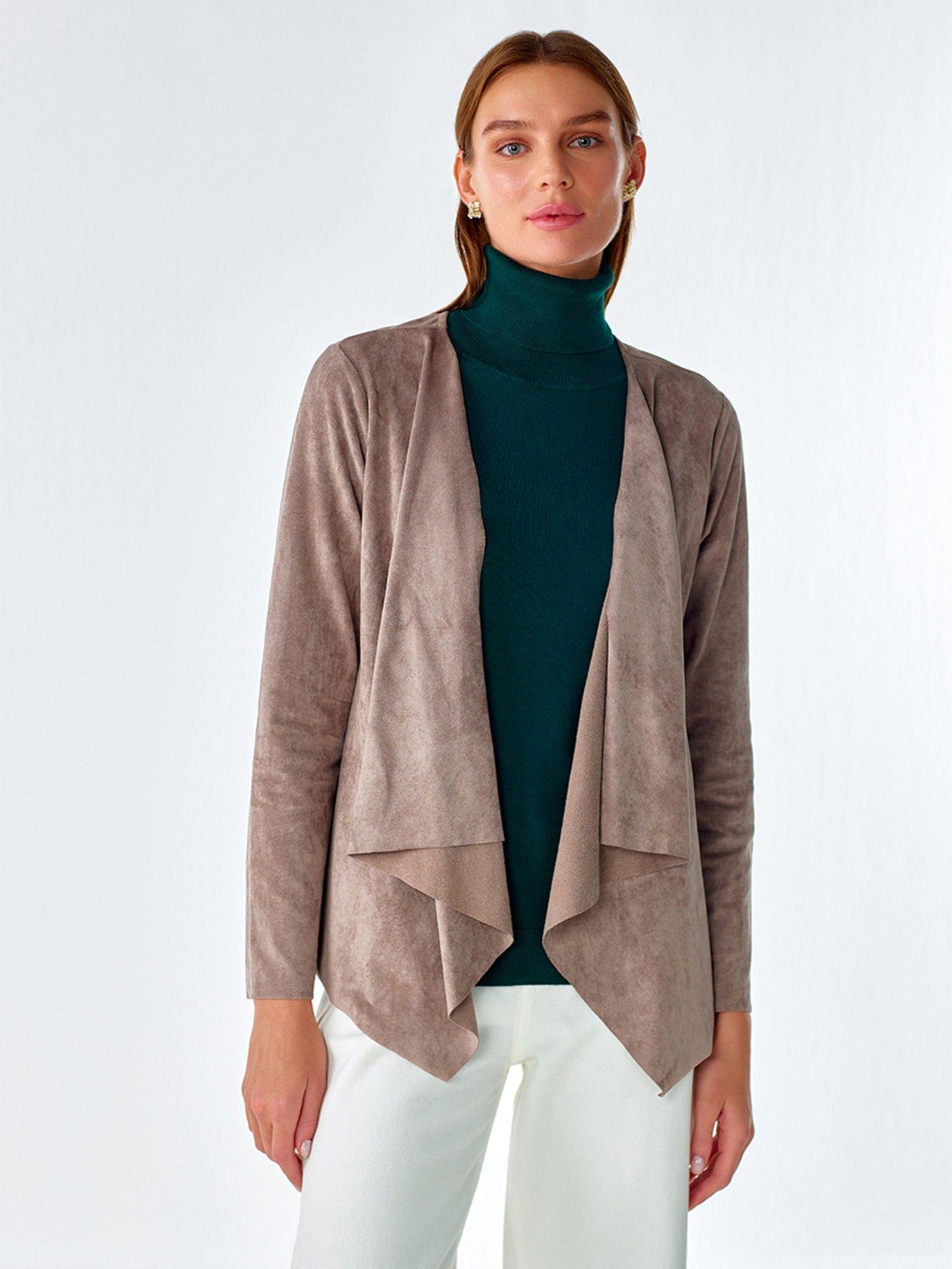 taupe asymmetrical hem open shrug