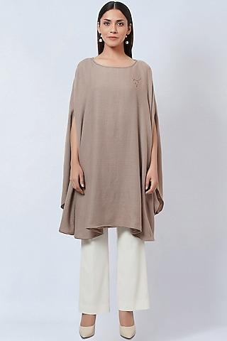 taupe cashmere embellished poncho top