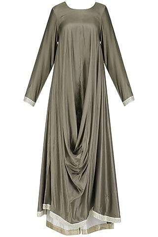 taupe cowl drape kurta and palazzo pants set