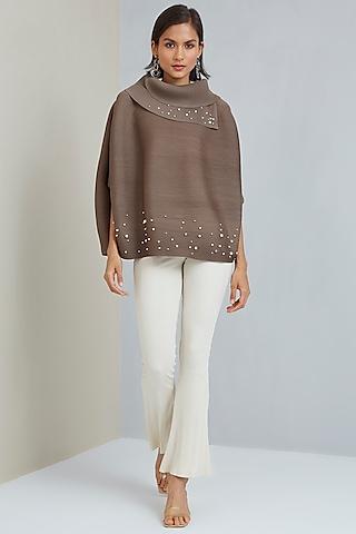taupe embellished top