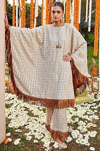 taupe embroidered poncho top