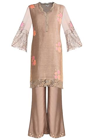 taupe embroidered tunic set