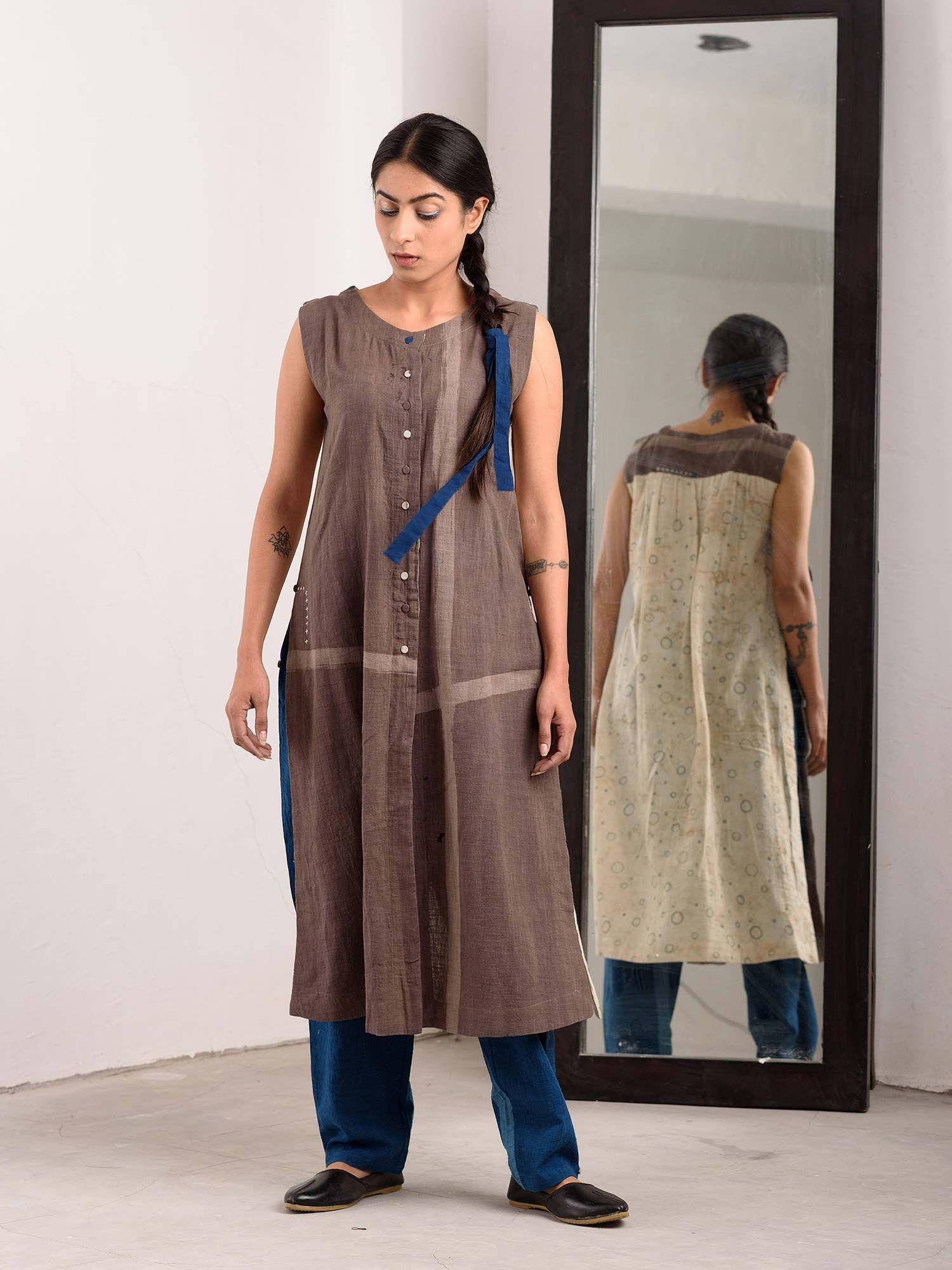 taupe geometric kurta