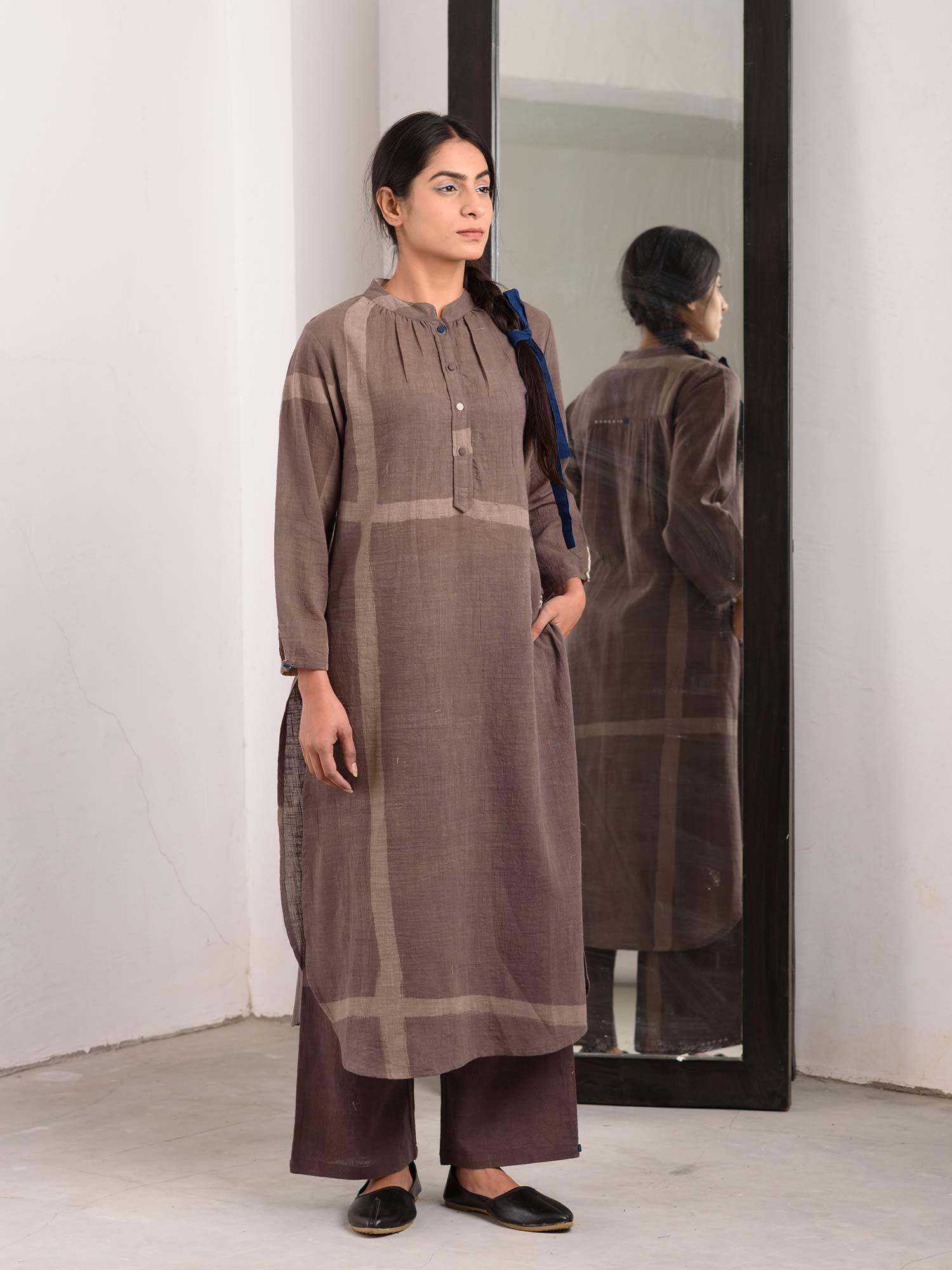 taupe geometric kurta