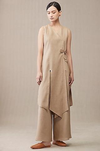 taupe linen tunic set