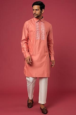taupe pink embroidered kurta set