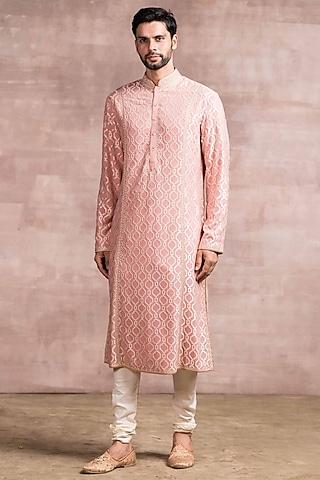 taupe pink embroidered kurta set