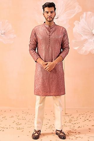 taupe pink soft silk sequins hand embroidered kurta set