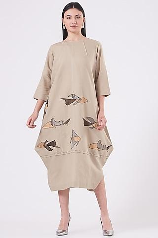 taupe printed cocoon dress