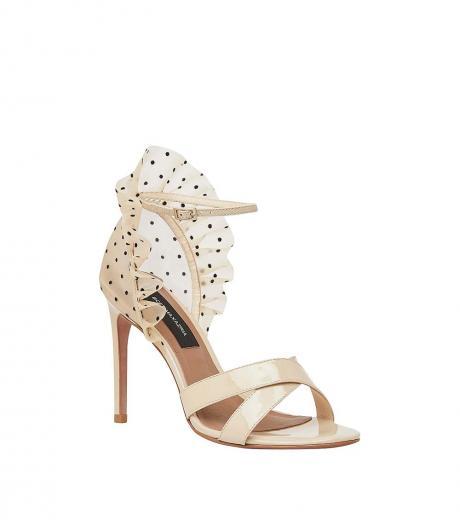 taupe ruffle ankle strap heels