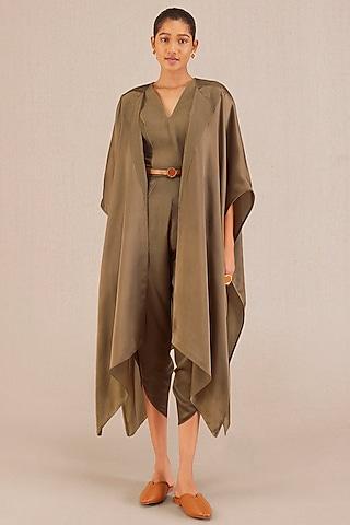 taupe satin organza embroidered cape set