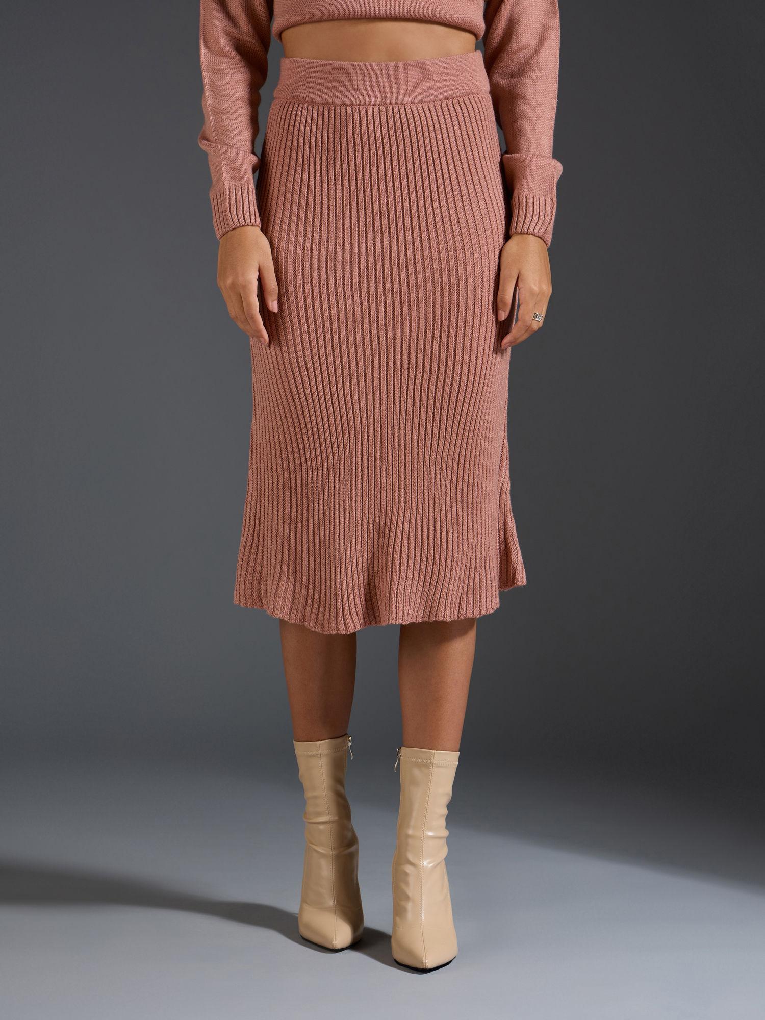 taupe solid a line midi sweater skirt