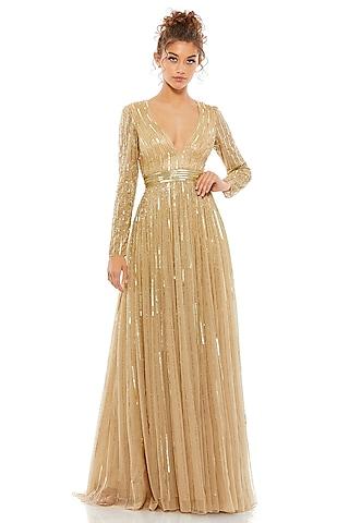 taupe tulle sequins embroidered gown