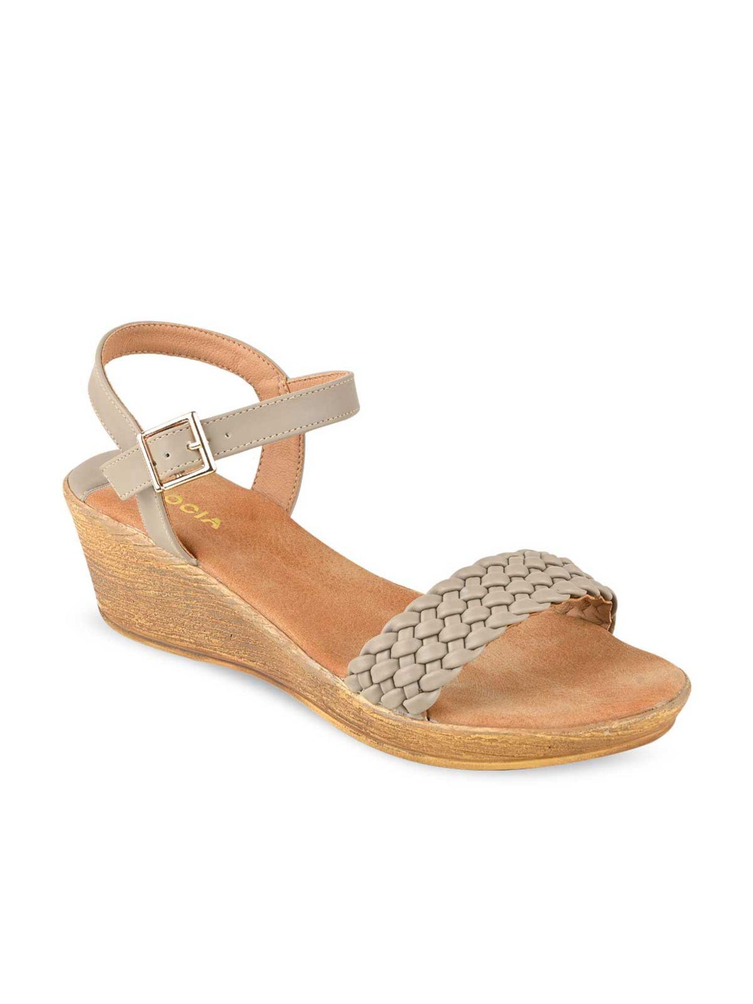 taupe women braided wedges