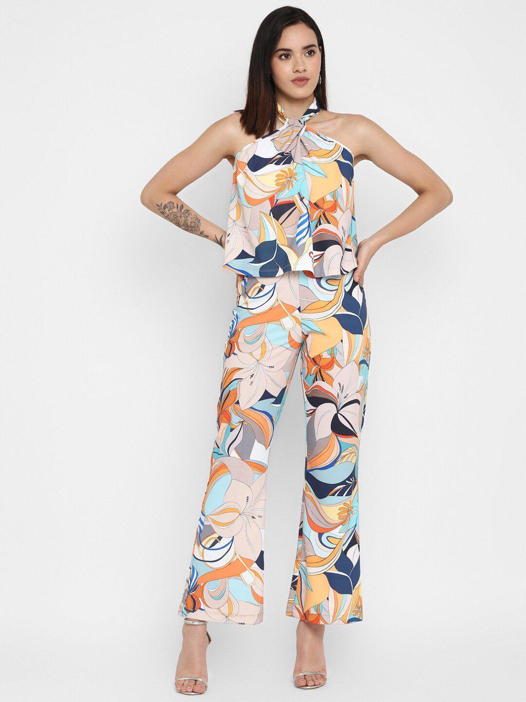 taurus printed crepe halter neck sleeveless top with trouser co-ords