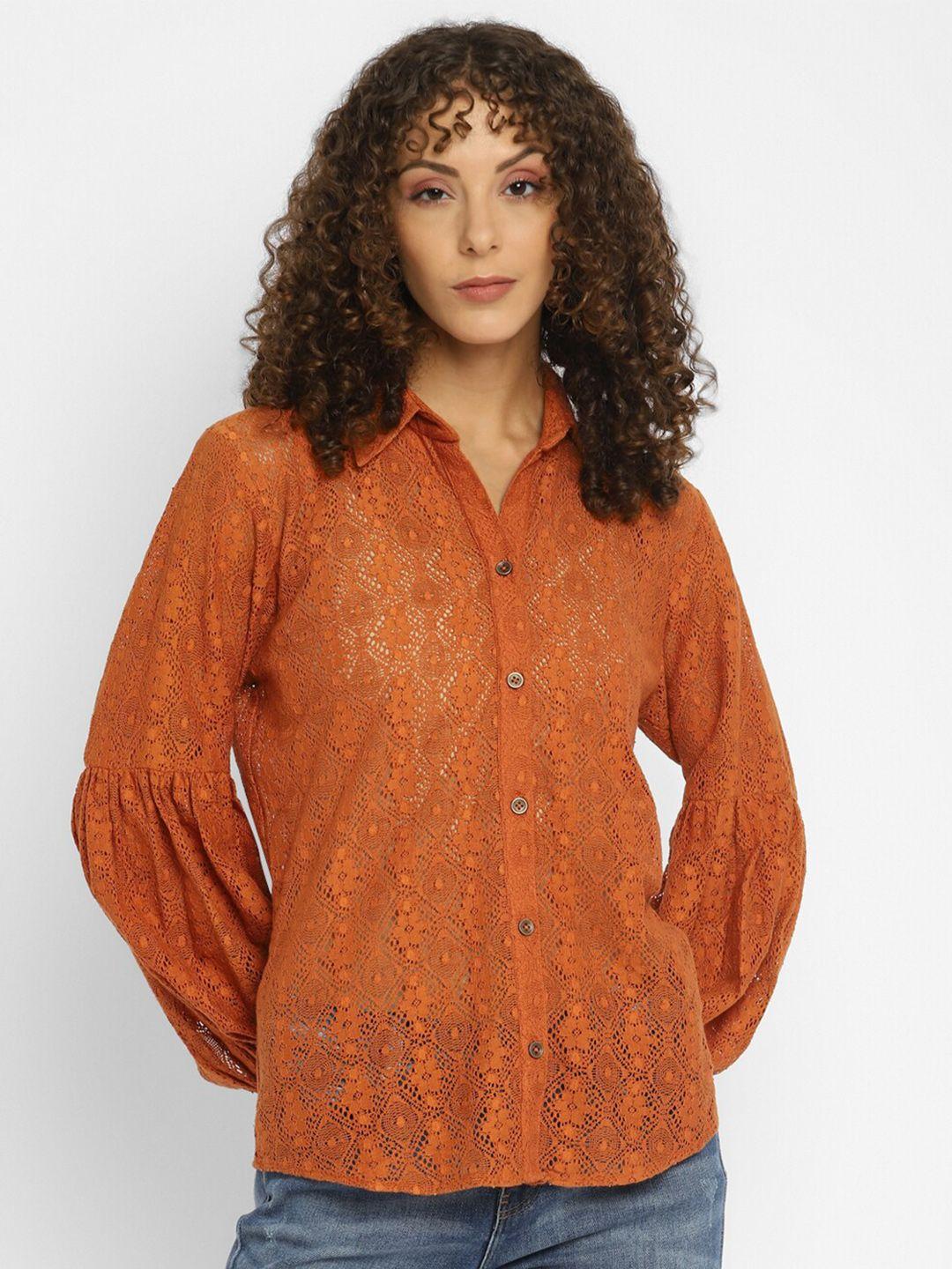 taurus women rust floral casual shirt