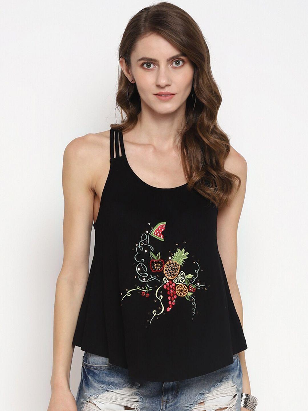 taurus black floral embroidered top