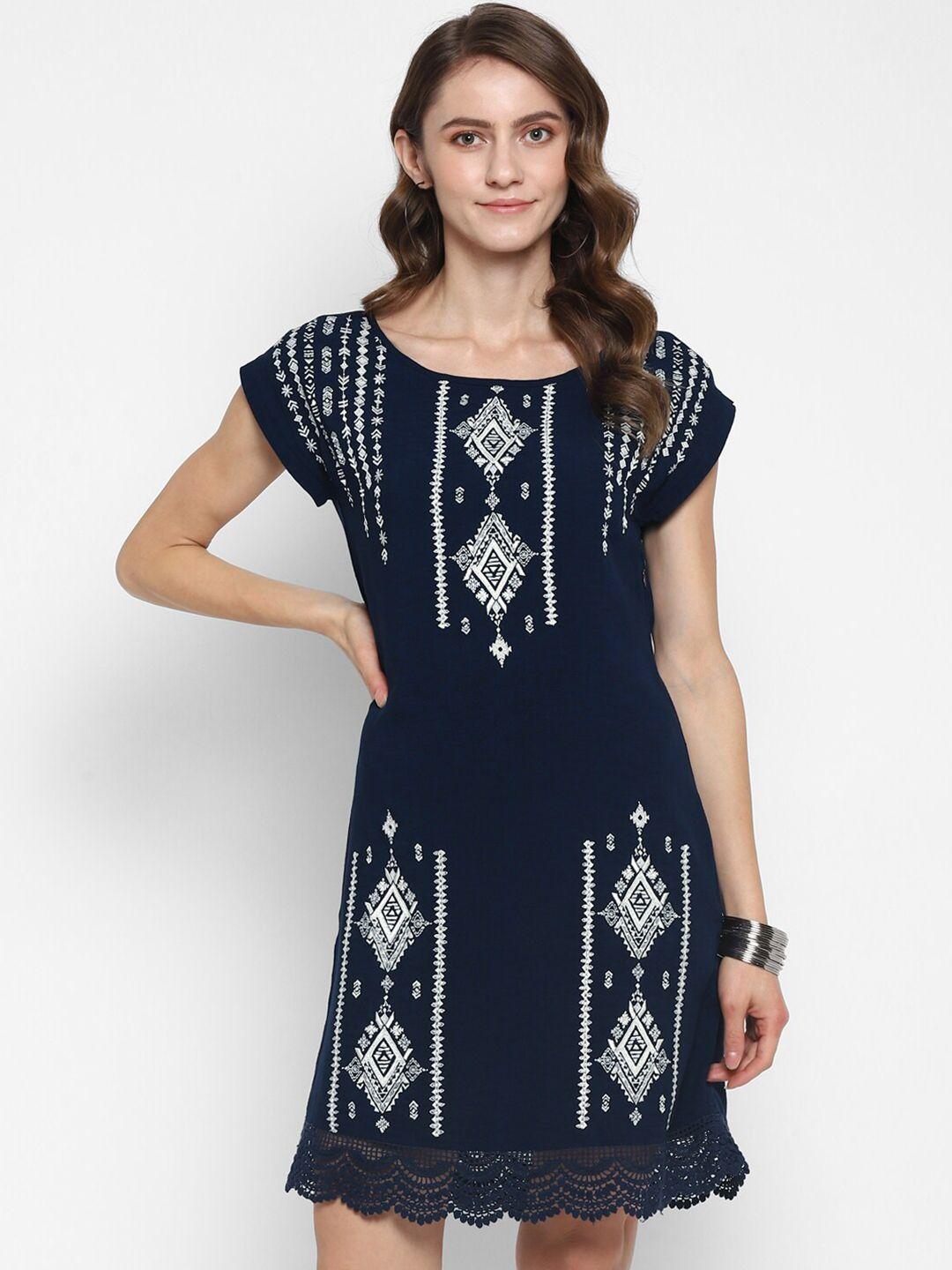 taurus blue & off white ethnic motifs a-line dress