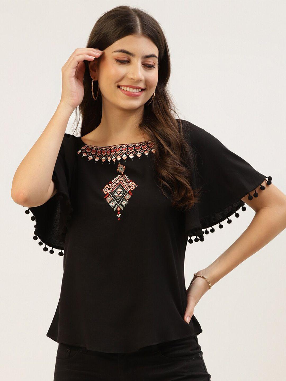 taurus ethnic motif embroidered flared sleeve top