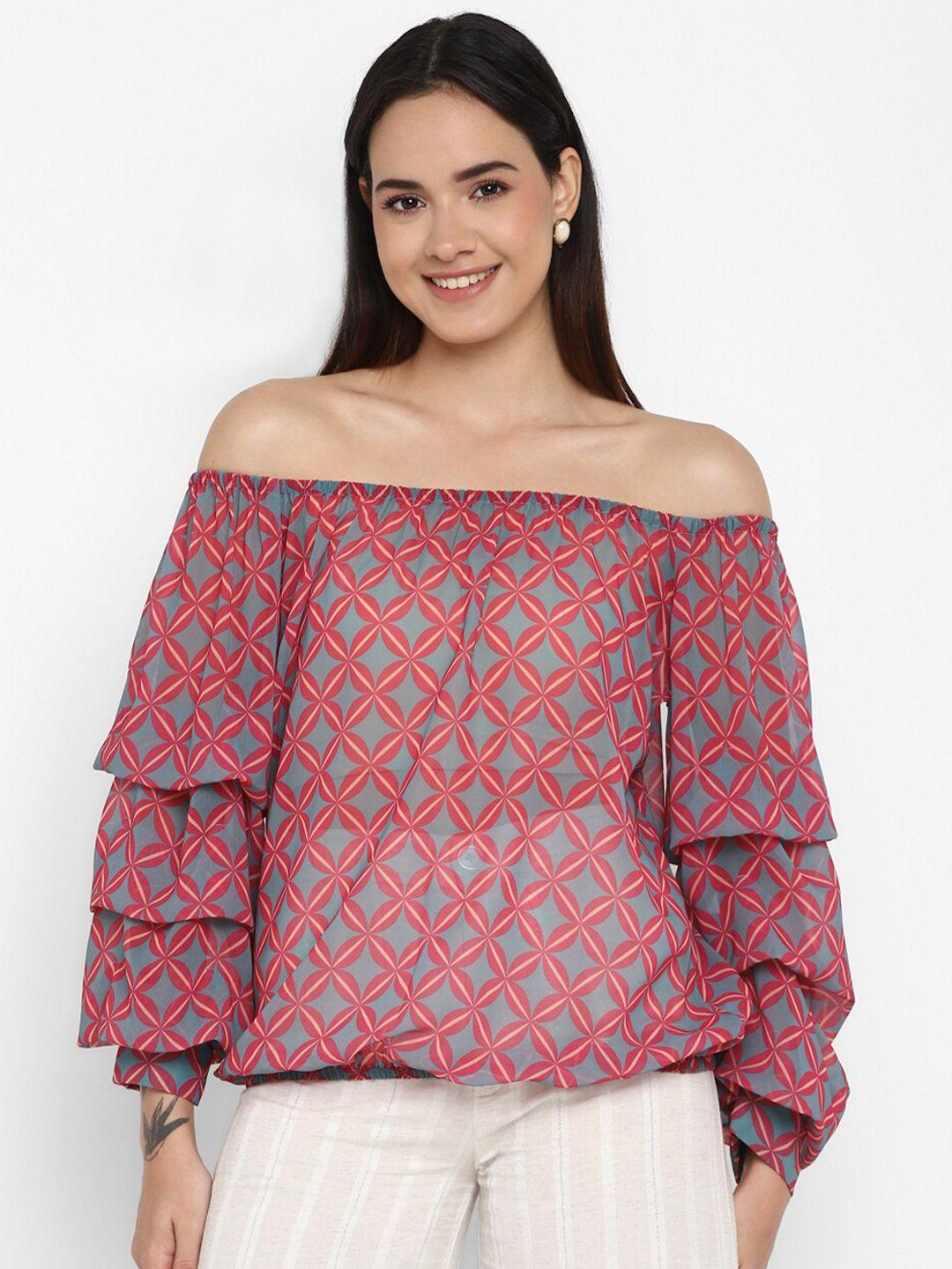 taurus floral print off shoulder bell sleeve georgette top