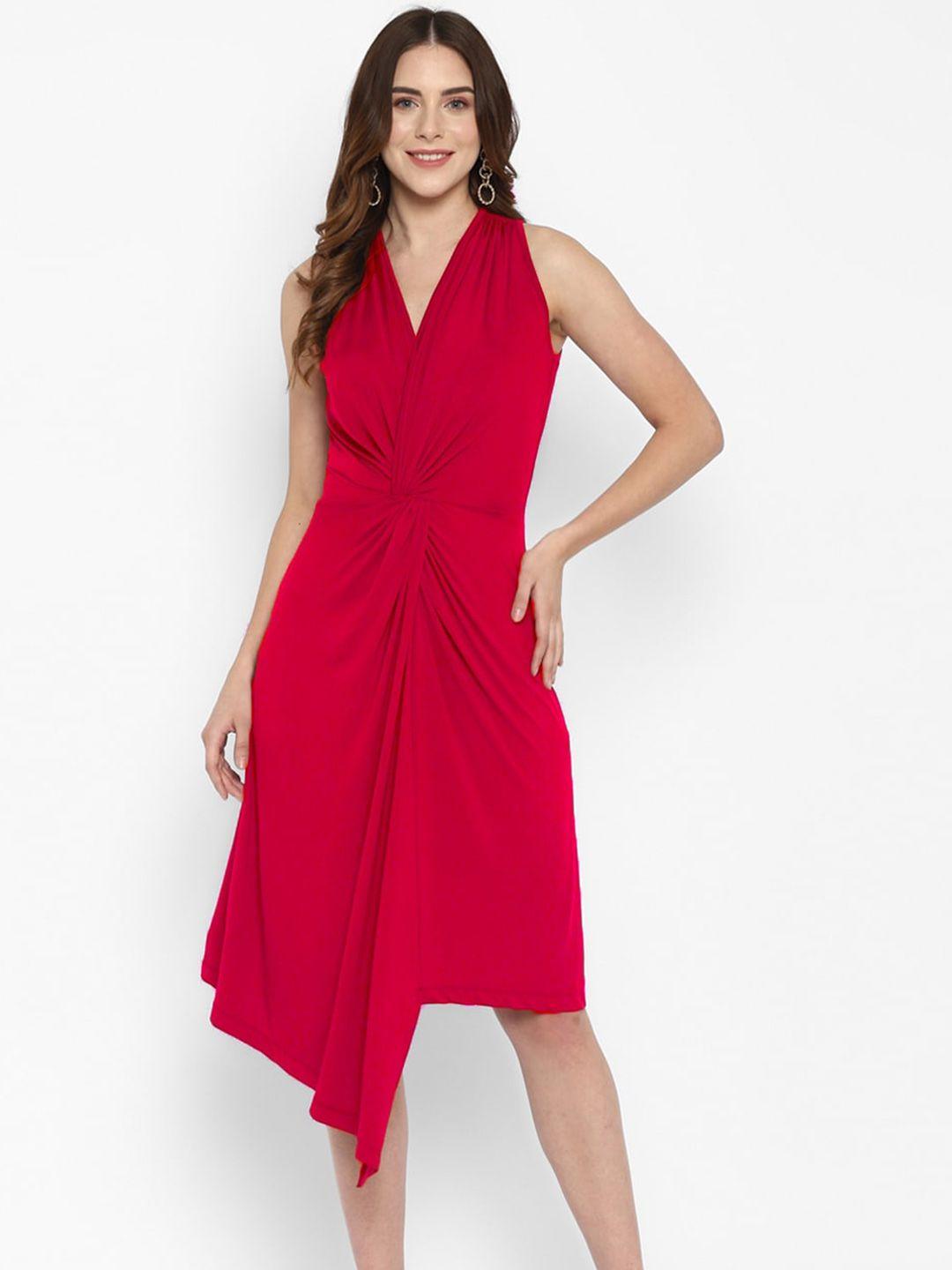 taurus v-neck twisted lycra midi dress