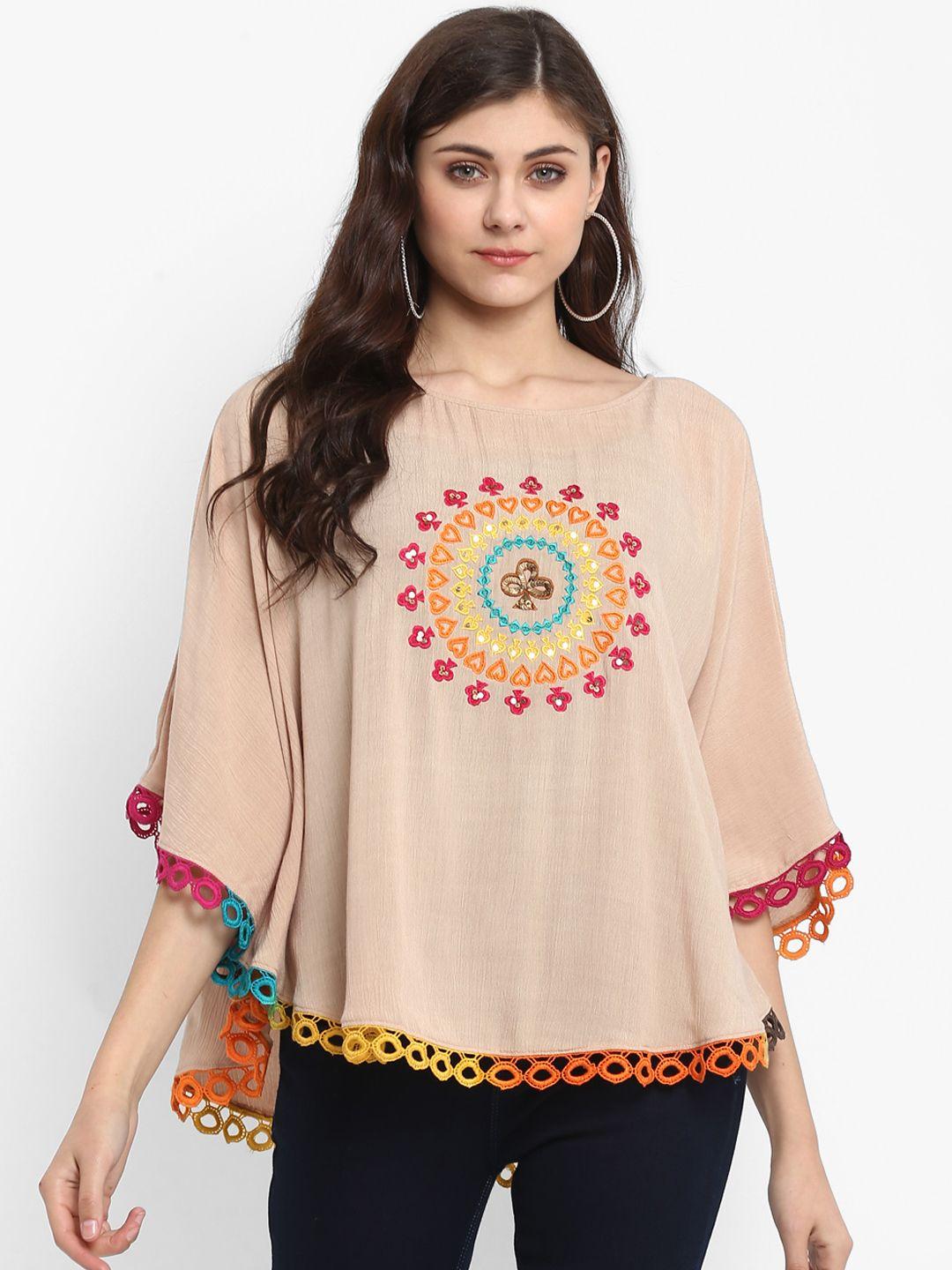 taurus women beige embellished kaftan top