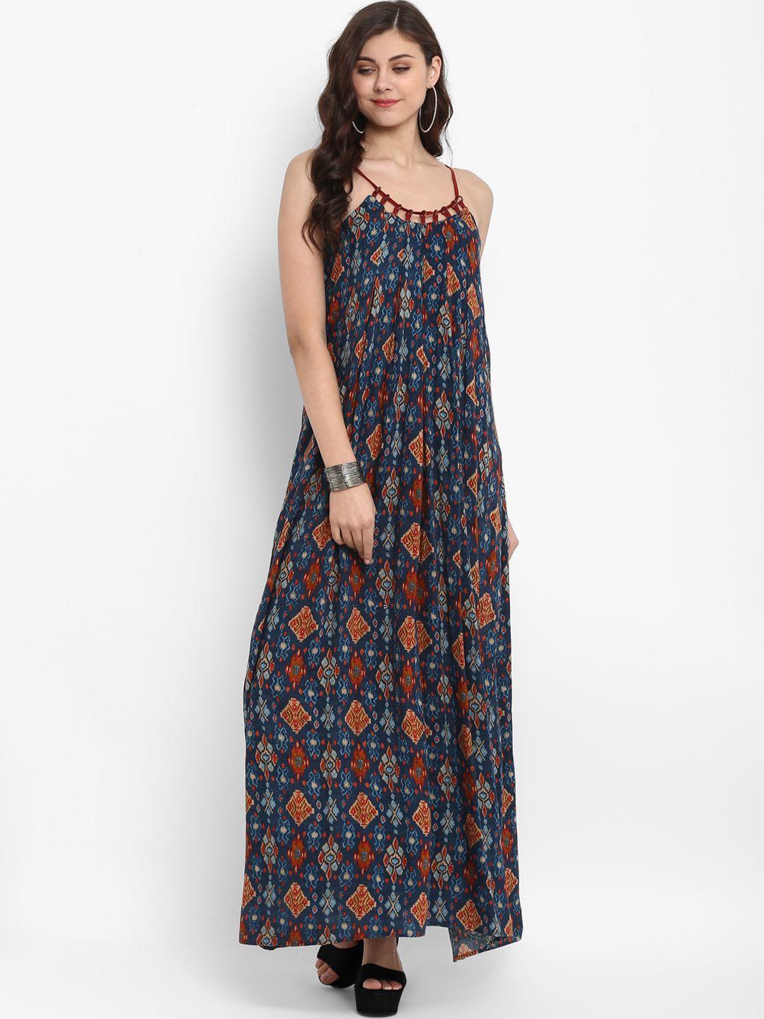 taurus women blue printed maxi dress