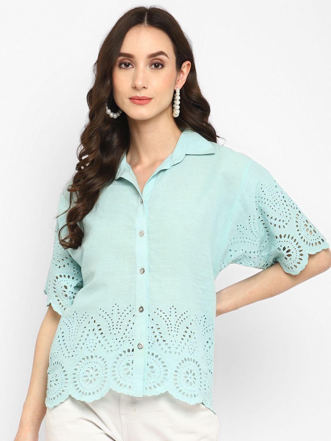 taurus women embroidered schiffl casual cotton shirt