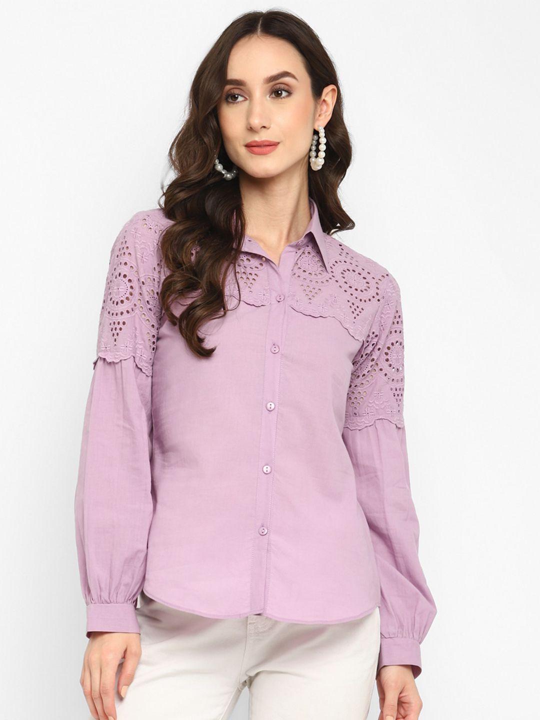 taurus women embroidered schiffli casual cotton shirt